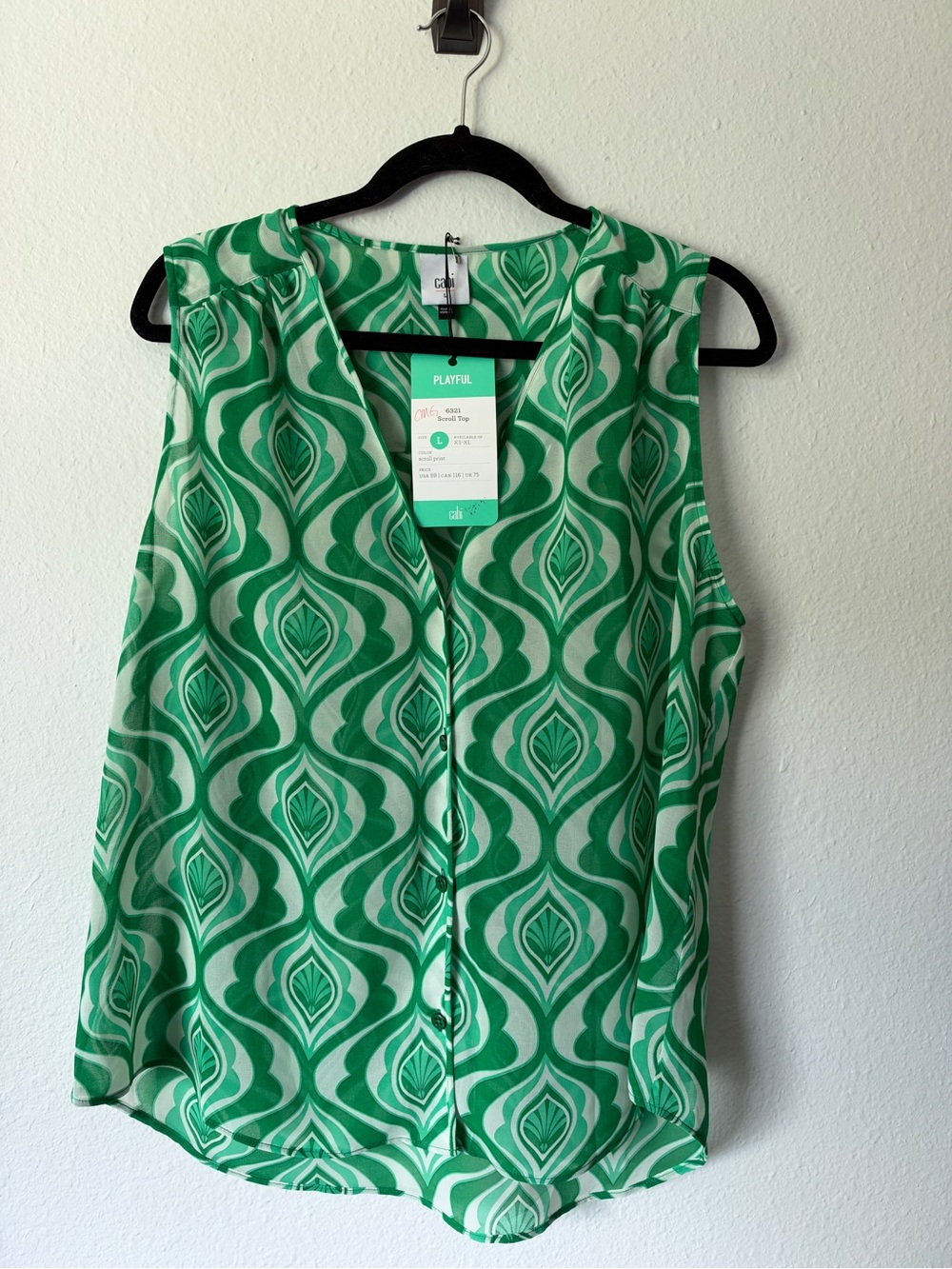 CAbi Scroll green printed TOP